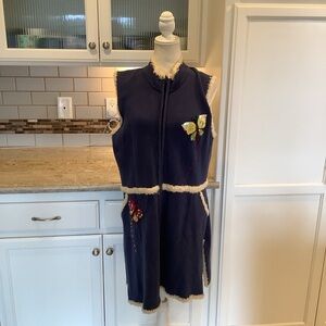 Storybook Knits Navy Sleeveless Sweater with Butterfly Size Large